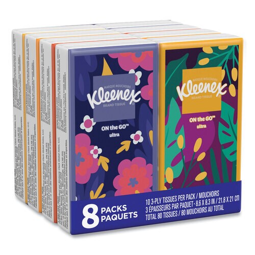 Kleenex On The Go Packs Facial Tissues 3-Ply White - 10 Sheets/Pack - 8 Pack