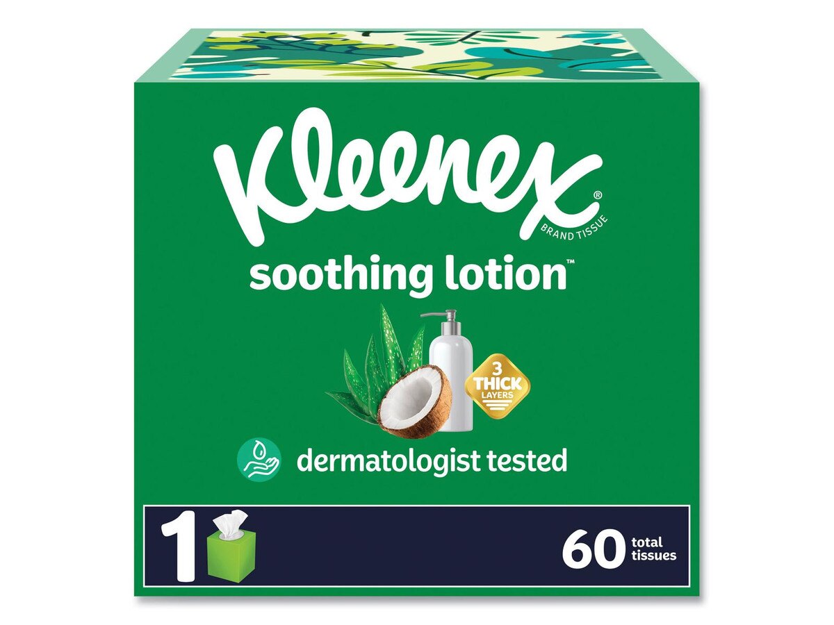 Kleenex Soothing Lotion Tissues - 3 Ply - 60 sheets/cube box - 1 Cube Box